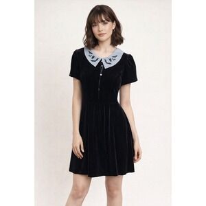 Hell Bunny Graveyard Cemetery Wednesday Black Velvet Dress Goth Grunge EUC XS